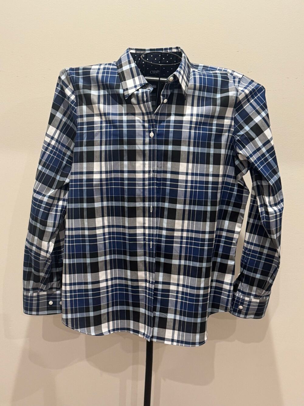 Chaps Women’s Blue Plaid Button Down Shirt XL 100% Cotton Long Sleeve